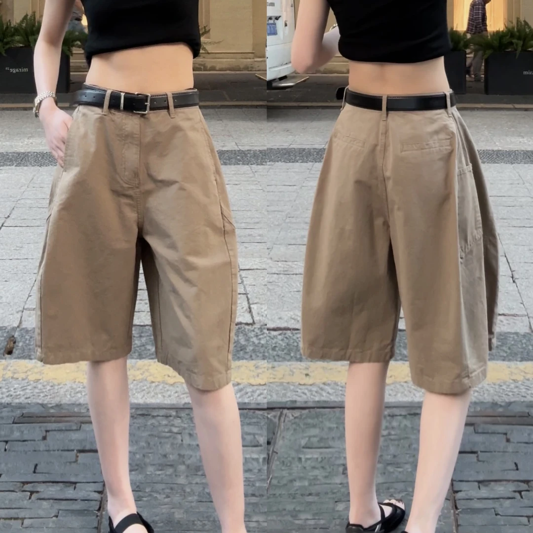 【L.P.L meng】夏季小众复古基础款工装立体裁剪休闲气球五分裤