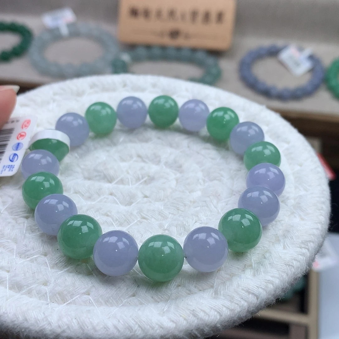 翡翠未镶嵌手链春彩，10mm