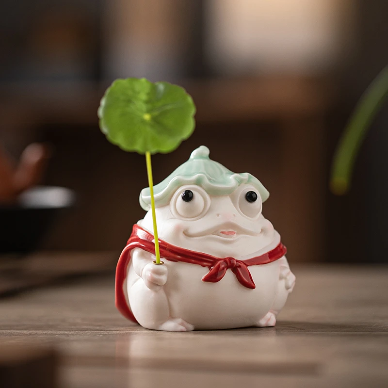 木客陶瓷可爱青蛙侠客茶桌面装饰茶宠创意摆件茶室茶空间萌宠摆设