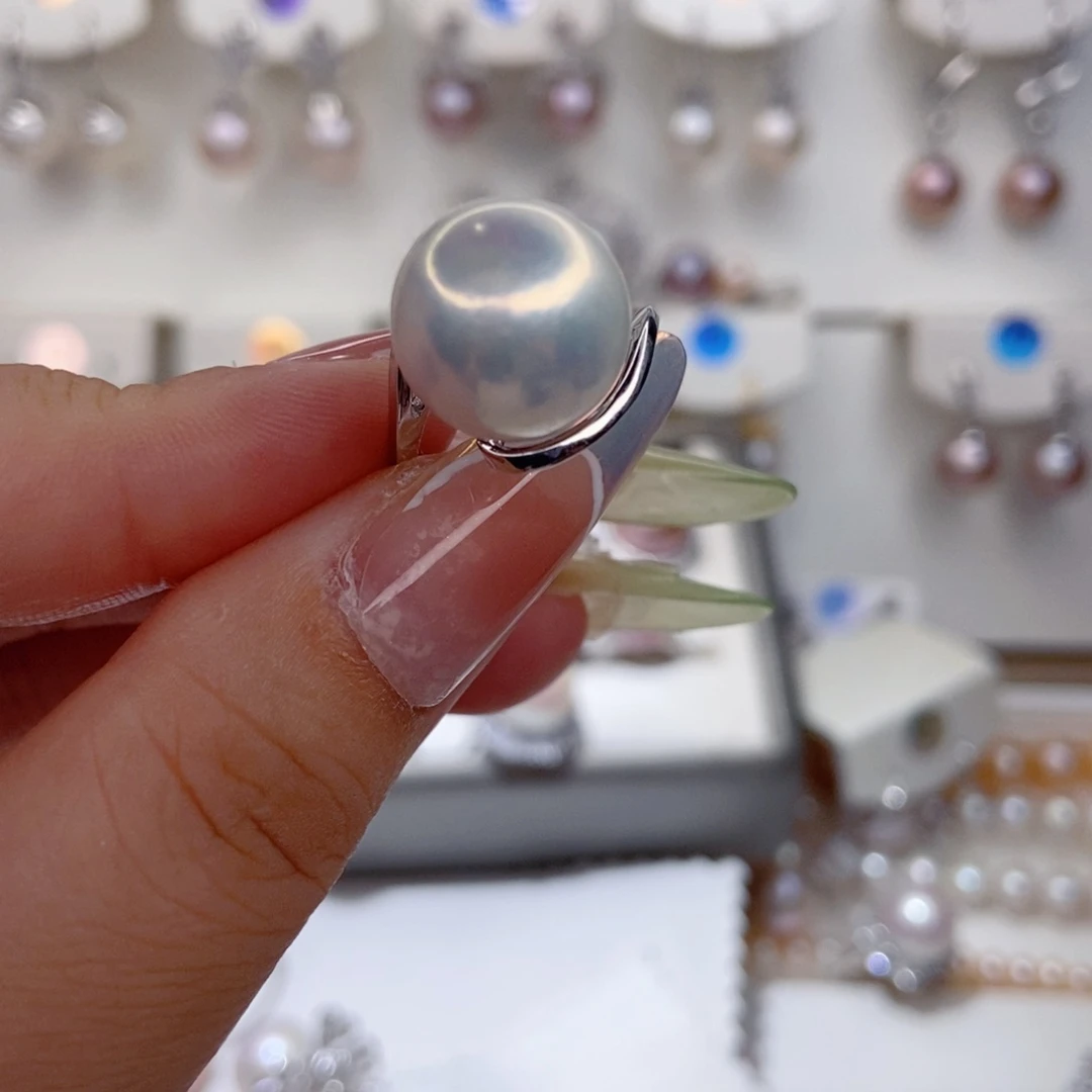 百***笑戒指银S925镶嵌淡水珍珠