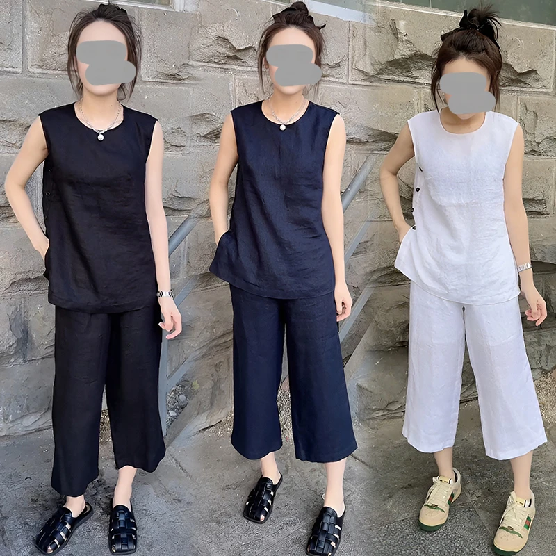 今年流行爆款套装女2025夏季时尚洋气休闲无袖背心阔腿裤两件套