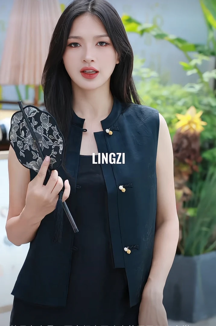 LINGZI/领姿早秋立领盘扣中式马甲4909209