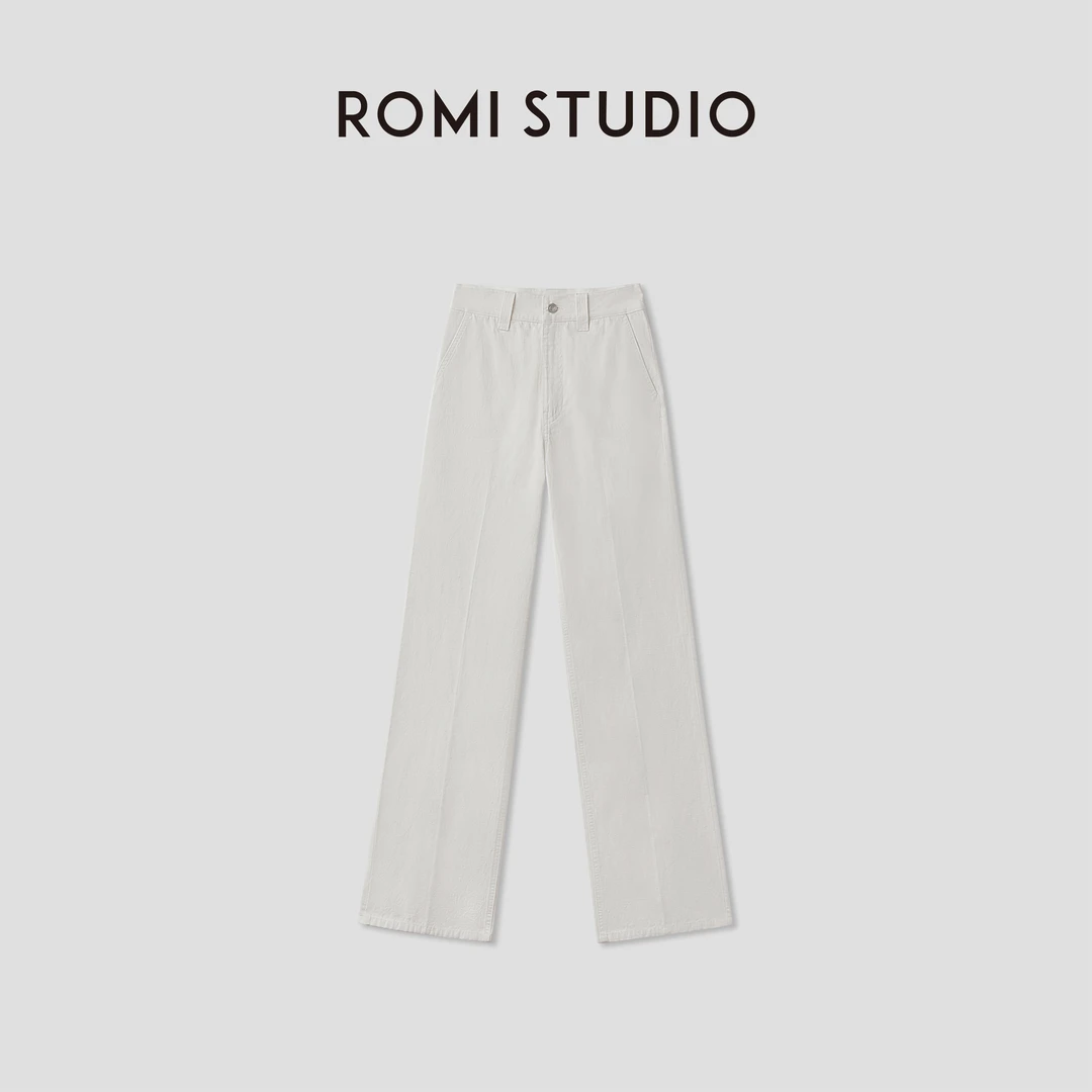 ROMI STUDIO“Clean fit”亚麻棉混纺经典老钱直筒休闲裤RWCSXD2538