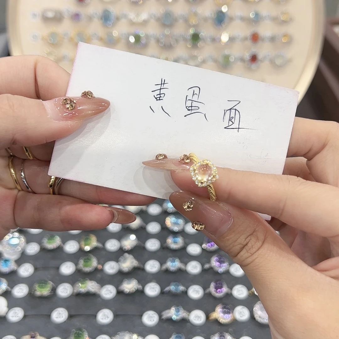 蛇纹石玉戒指银S925镶嵌