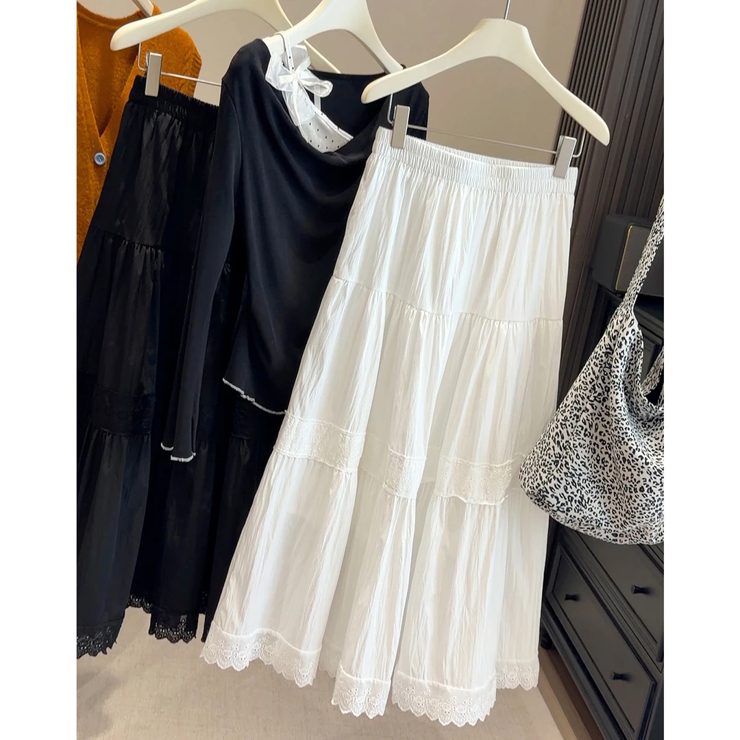 法式高级感超仙蕾丝蛋糕裙女26春夏季温柔风a字中长款气质半身裙