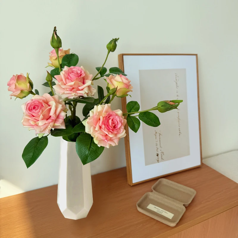 仿真花高端轻奢保湿手感玫瑰花家居客厅假花插花餐桌花摆设装饰品