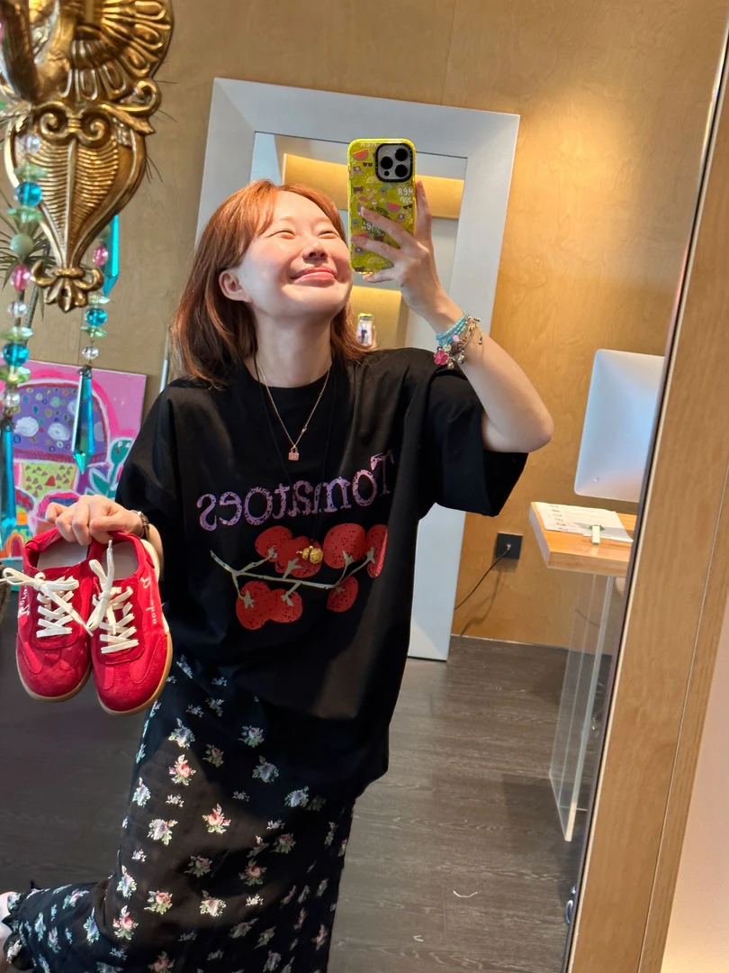 【BORAKOO】黑色宽松简约印花T恤