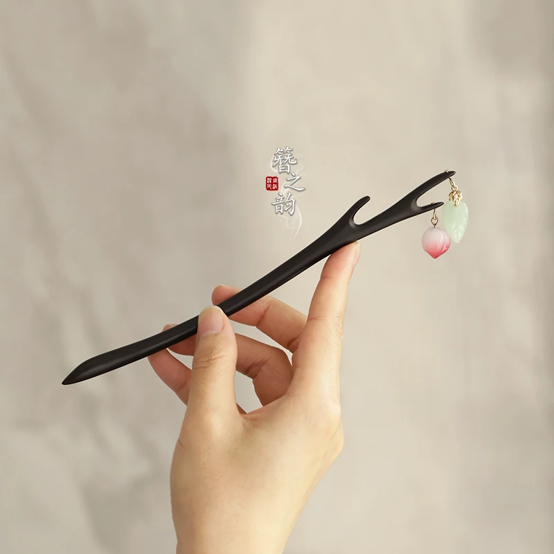 簪之韵【桃之夭夭】桃子发簪黑檀木发饰盘发古风原创简约有趣送礼