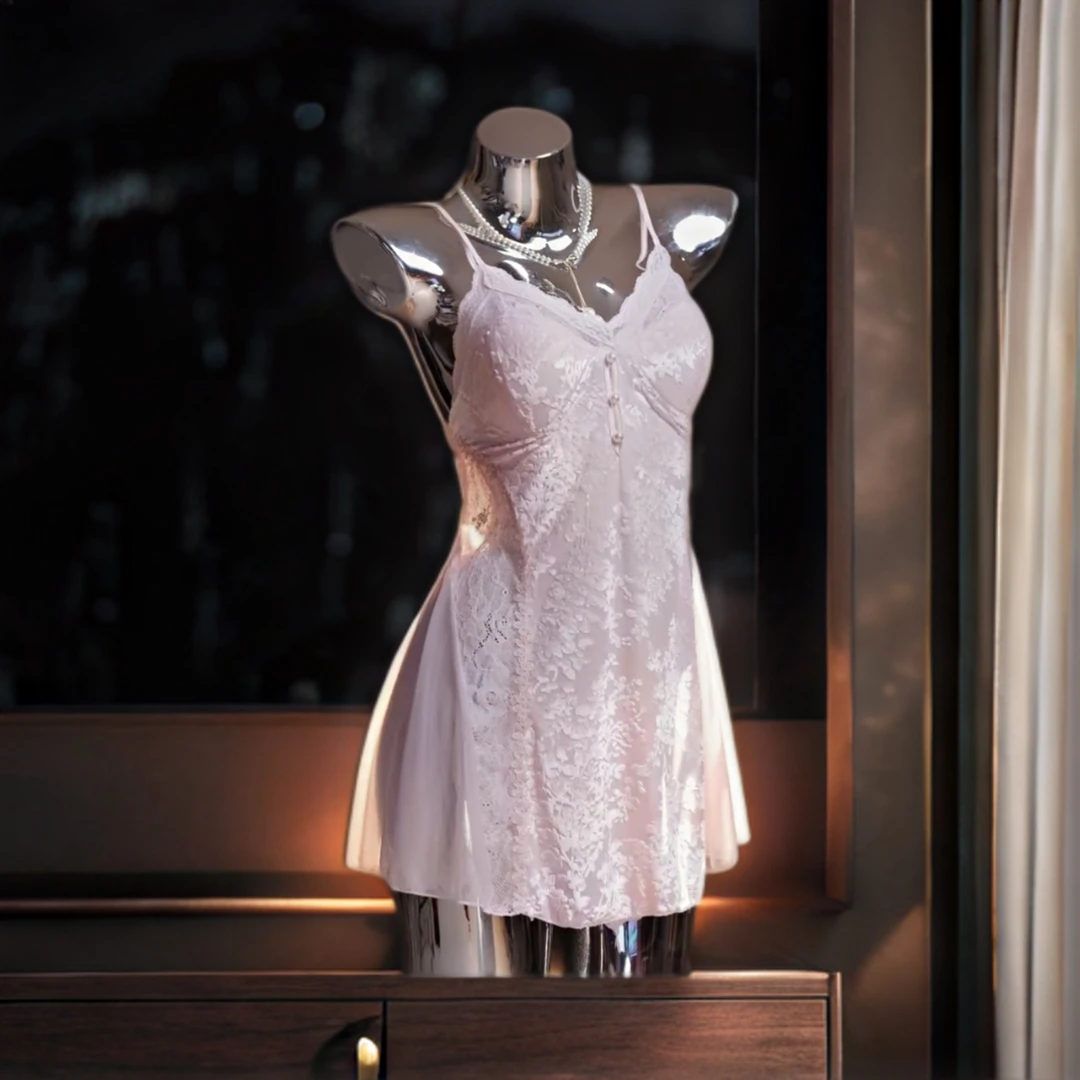 烧花【柔纱密语】2025新定制面料纯欲轻奢睡裙固定杯胸垫睡衣家居服