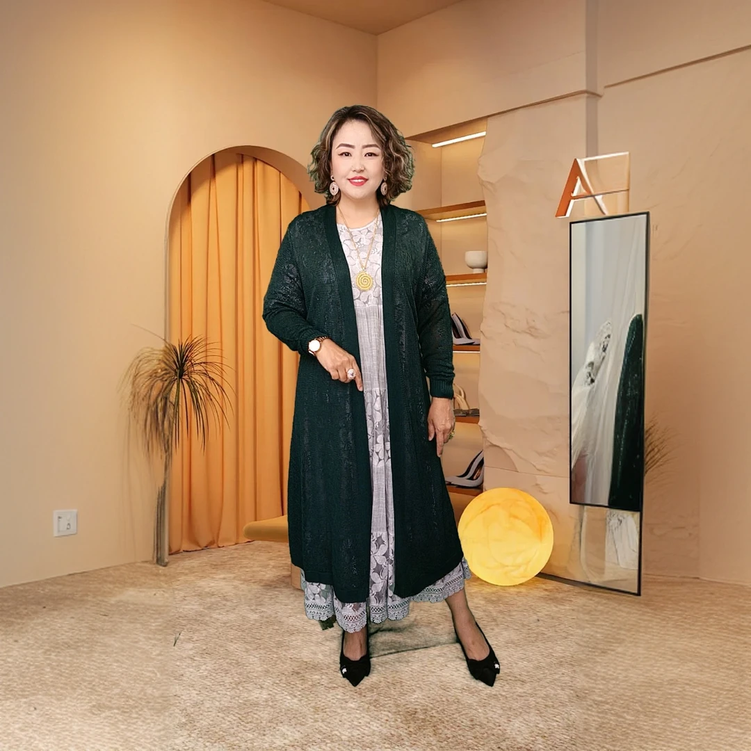 气质春季夏季拼接中长款时尚百搭毛针织衫提花针织常规复古