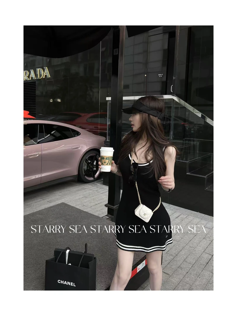 PP福利【A1o小腰精】吊带百搭显瘦修身针织无袖连衣裙#PP0096LYQ