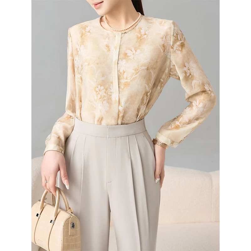 老敏哥【显白神器】 鸢尾花夏季进口料轻盈通透圆领上衣女S04256889