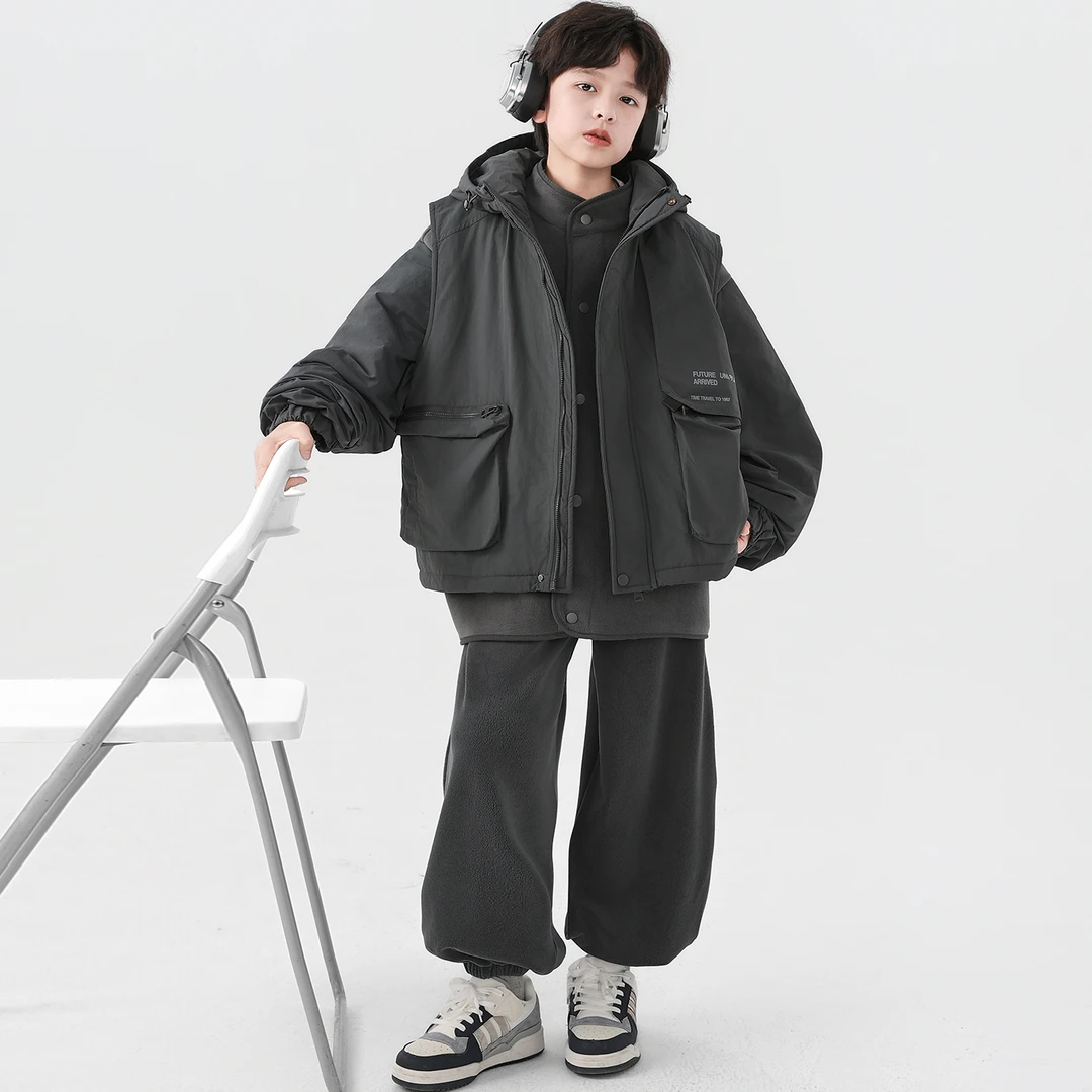 儿童装男童冬装加绒套装2025新款中大童秋冬款男孩加厚冬季三件套