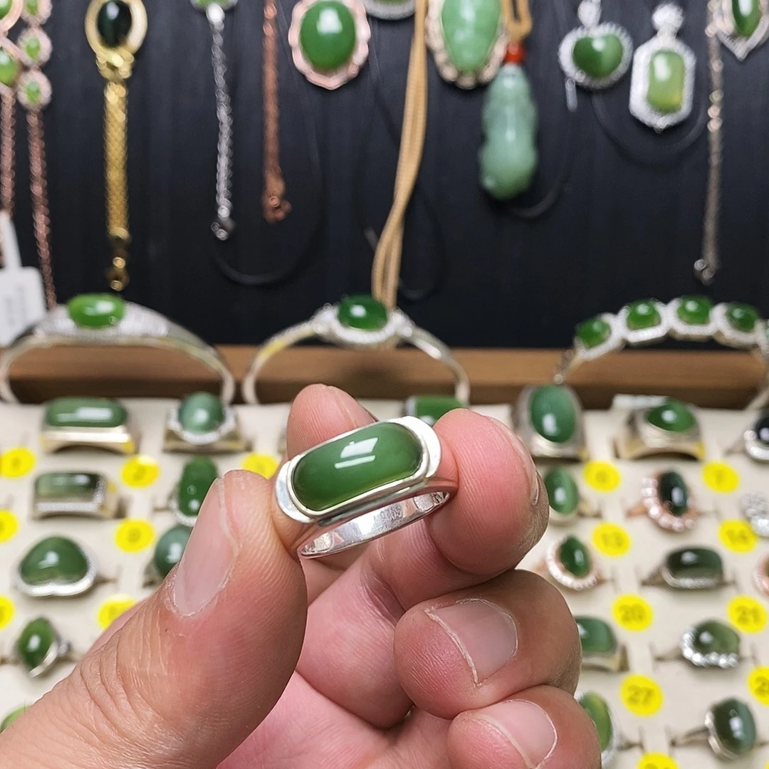 和田玉（碧玉）银S925镶嵌戒指