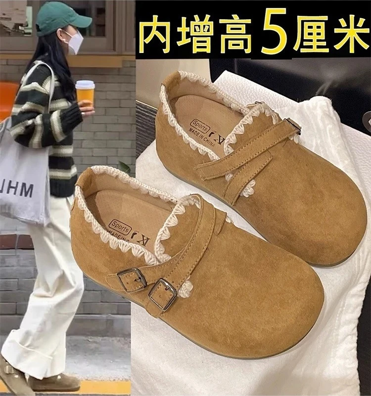 厚底内增高全包勃肯鞋女2025新款秋季一脚蹬博肯单鞋