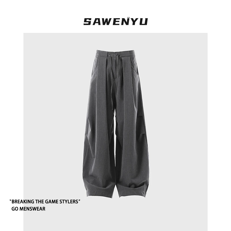 SAWENYU 褶皱设计西裤美式复古直筒裤子垂坠感高级感慵懒风休闲裤
