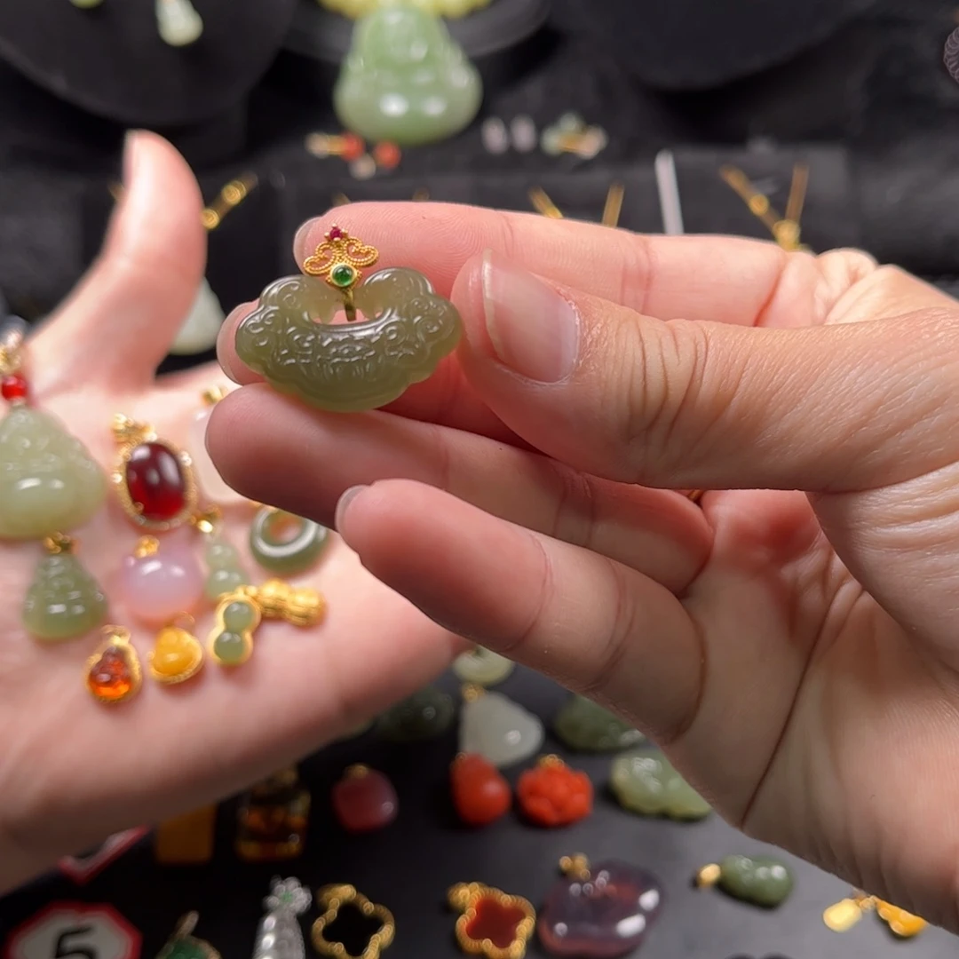 和田玉颈饰银S925镶嵌