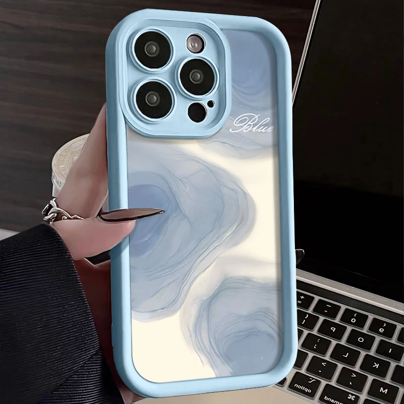 ins蓝颜料适用iphone16苹果手机壳15promax金刚砂14软13全包1211