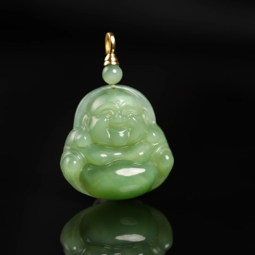 一团和气 | 严选精品和田玉高色冰底佛公吊坠