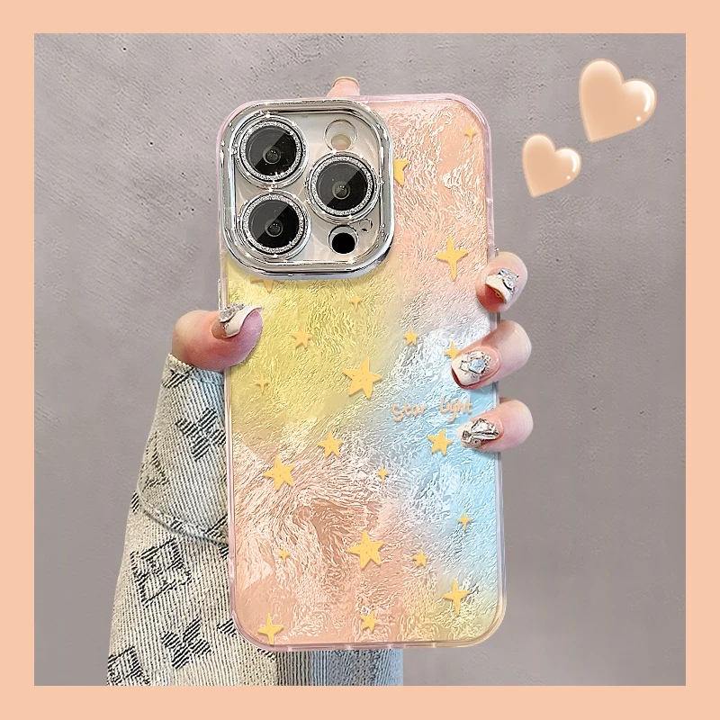 星星晕染适用苹果15华为vivo/oppo小米iPhone16精孔冰川纹手机壳