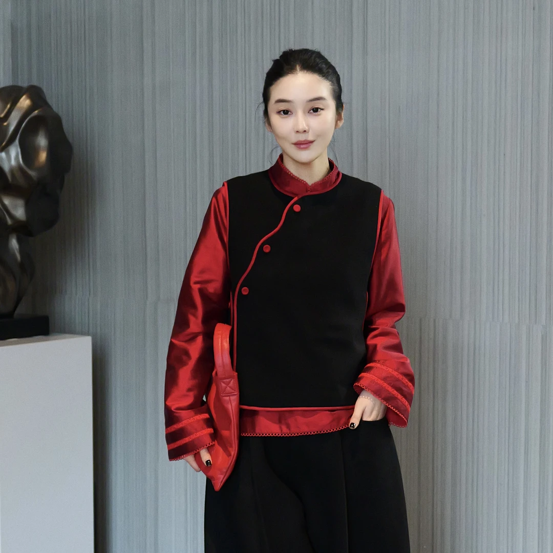 【朱玄】新中裳-深圳原创设计高定设计师款斜襟羊毛马夹马甲