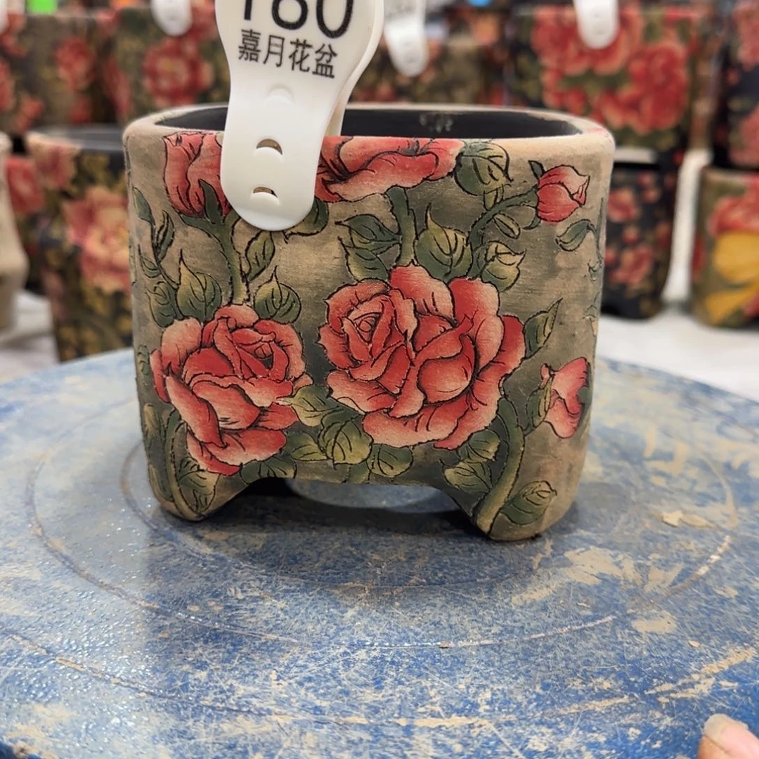 紫砂花盆精品多肉手绘花盆