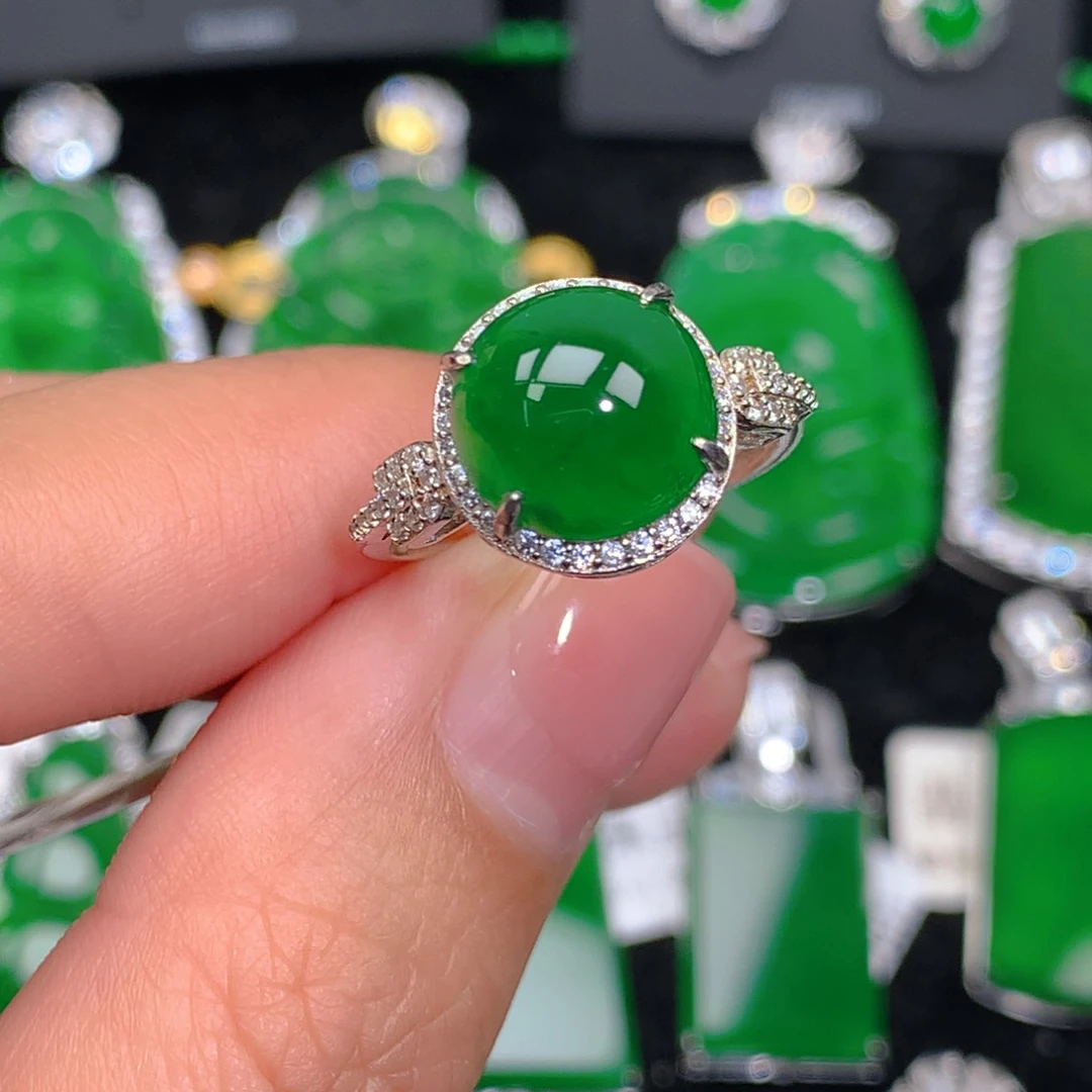 翡翠戒指银S925镶嵌翡翠
