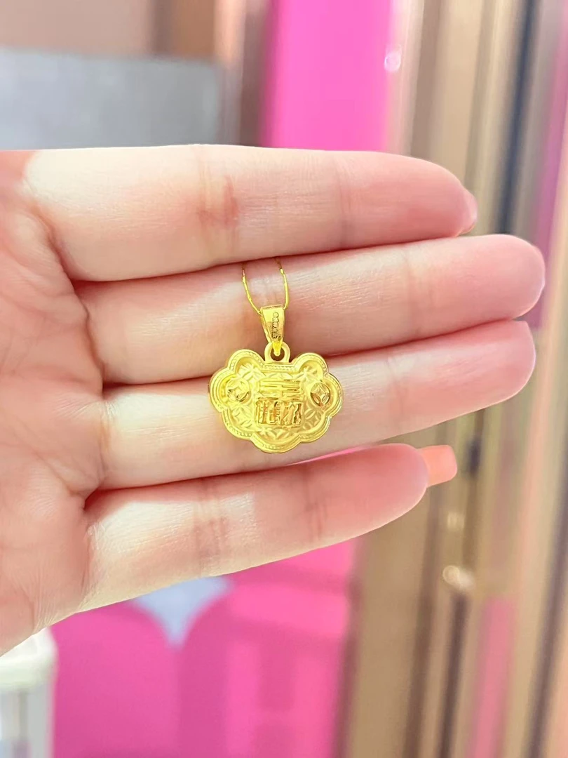 足金锁包招财进宝精致吊坠2.3克