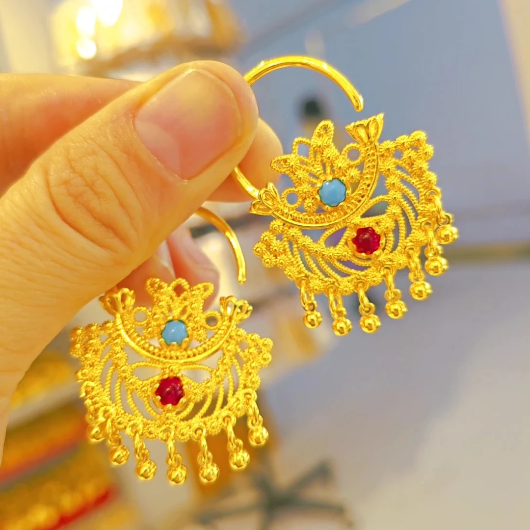 铜合金钛钢耳饰 铜合金耳饰 时尚民族风欧美风蓝色女款百搭精美