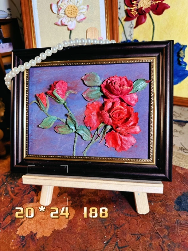 美式串珠浮雕玫瑰花客厅挂画沙发背景墙装饰画卧室方形壁画