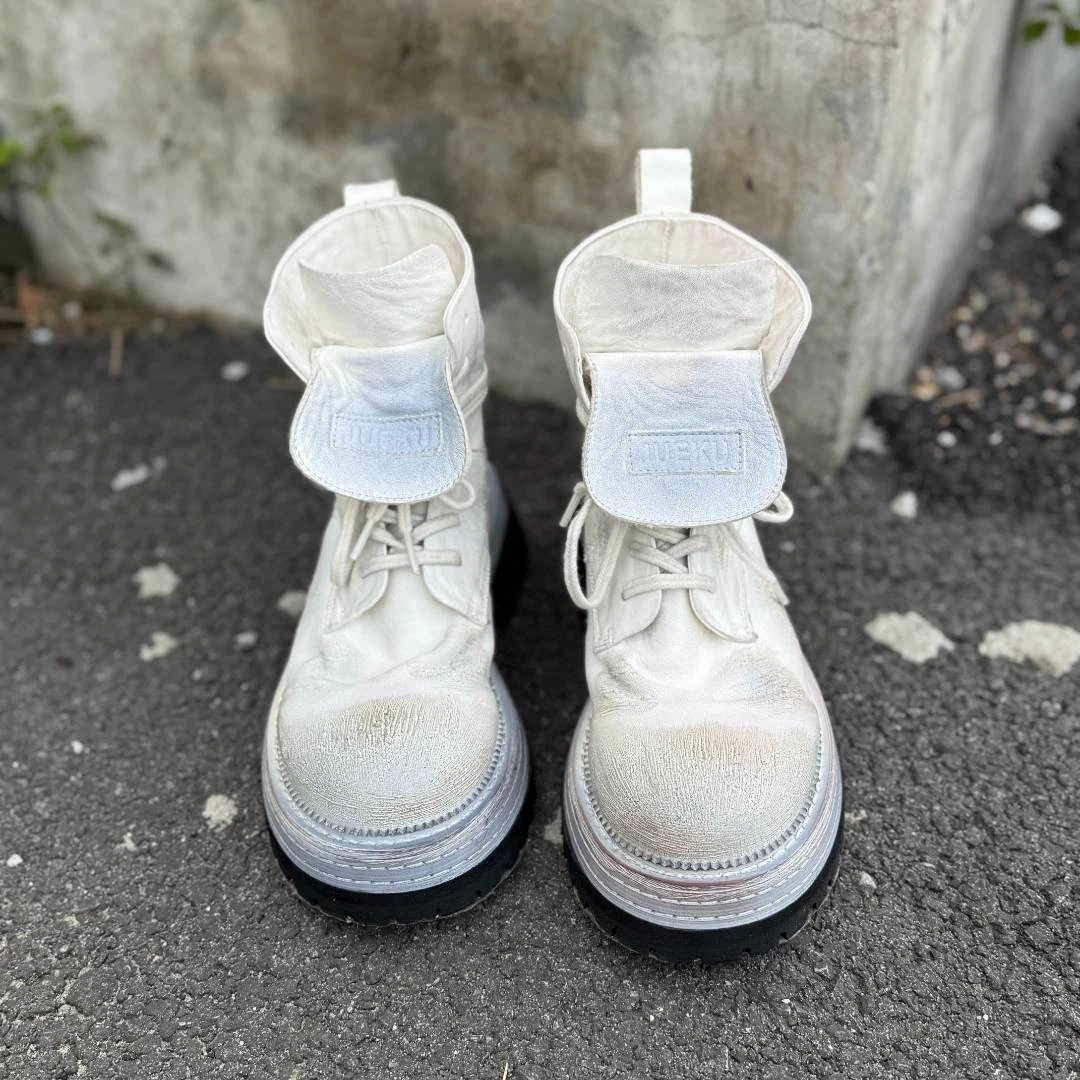 力SF 原创纯手工女鞋意大利复古水洗马皮百搭水墨粉马丁靴男女款