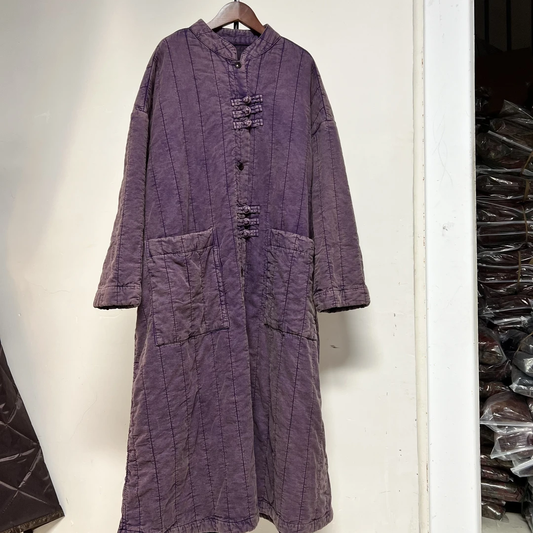 冬季新款棉服55851炒色做旧复古时尚休闲复古保暖女士中长款棉衣