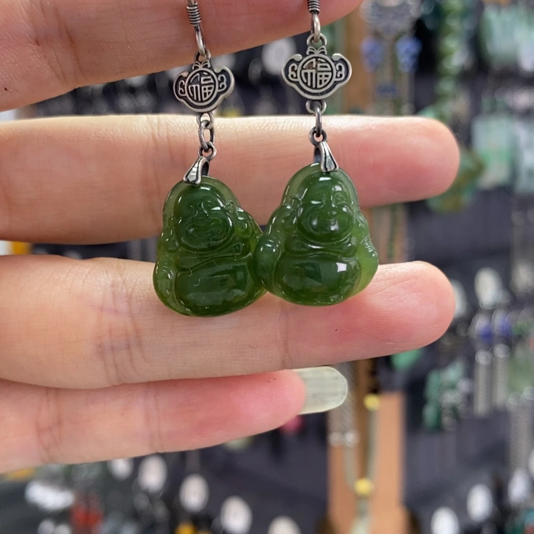 银S925镶嵌和田玉耳饰