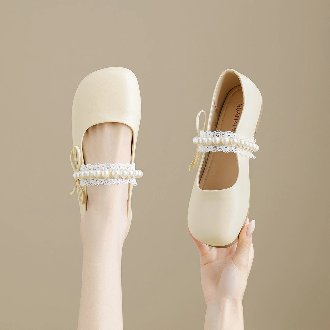 华耐玛丽珍鞋女圆头浅口配裙子通勤鞋25新款软底蝴蝶结浅口单鞋女