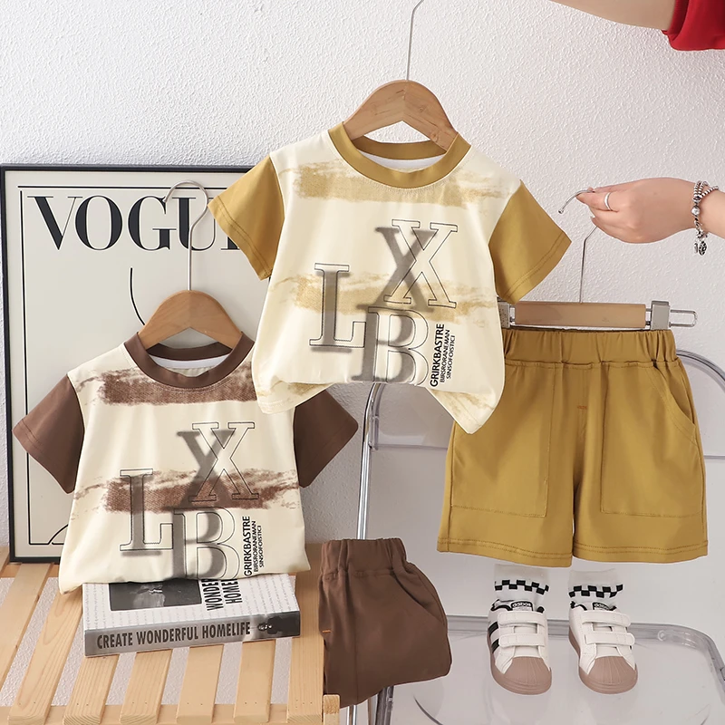 男童夏季短袖套装儿童新款2025薄款宝宝夏装洋气帅气两件套衣服