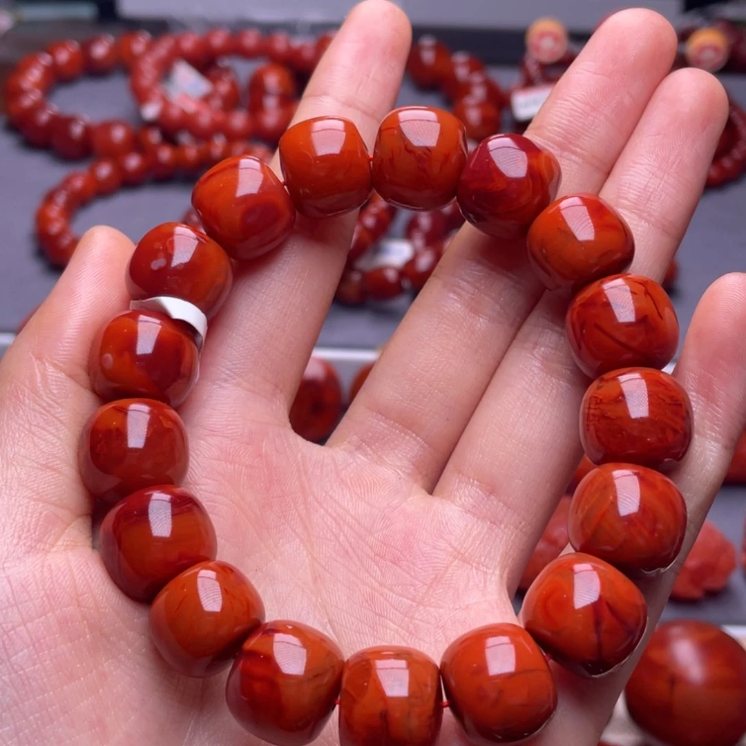南红玛瑙其它未镶嵌收藏级 14mm瓦西火焰纹满肉老型手串