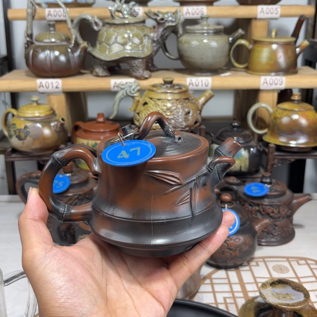 建水紫陶230毫升仿生竹节，全手工制作