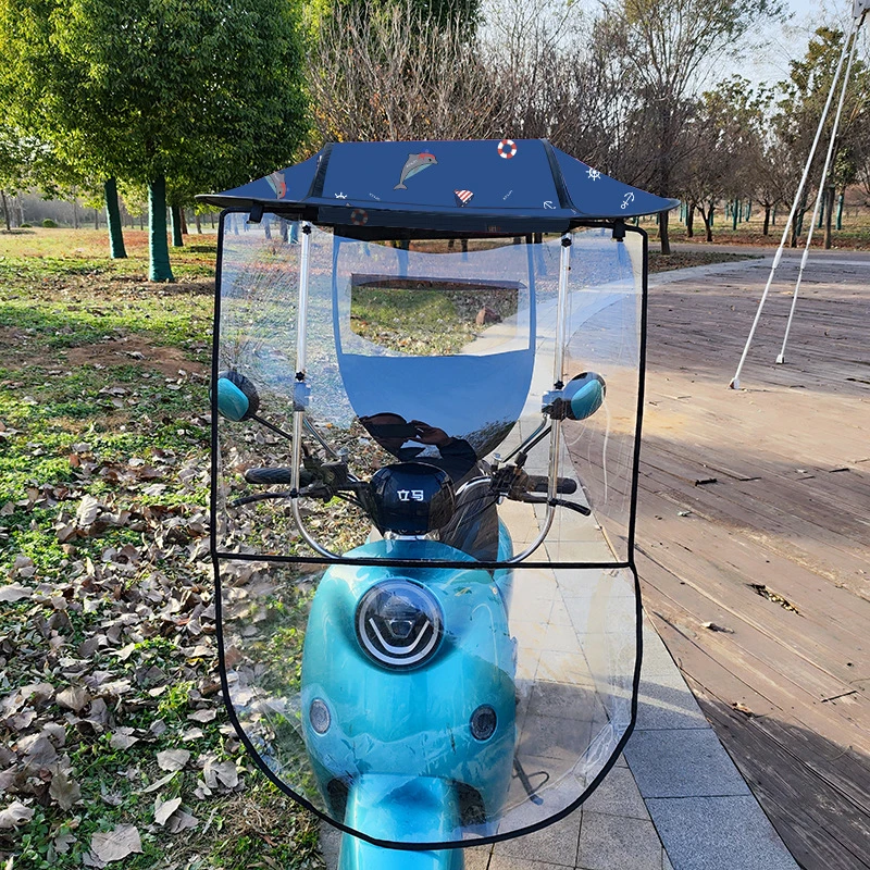 电动摩托车防晒遮阳伞聚酯纤维黑胶伞布210T密度纤维伞骨中棒伞柄