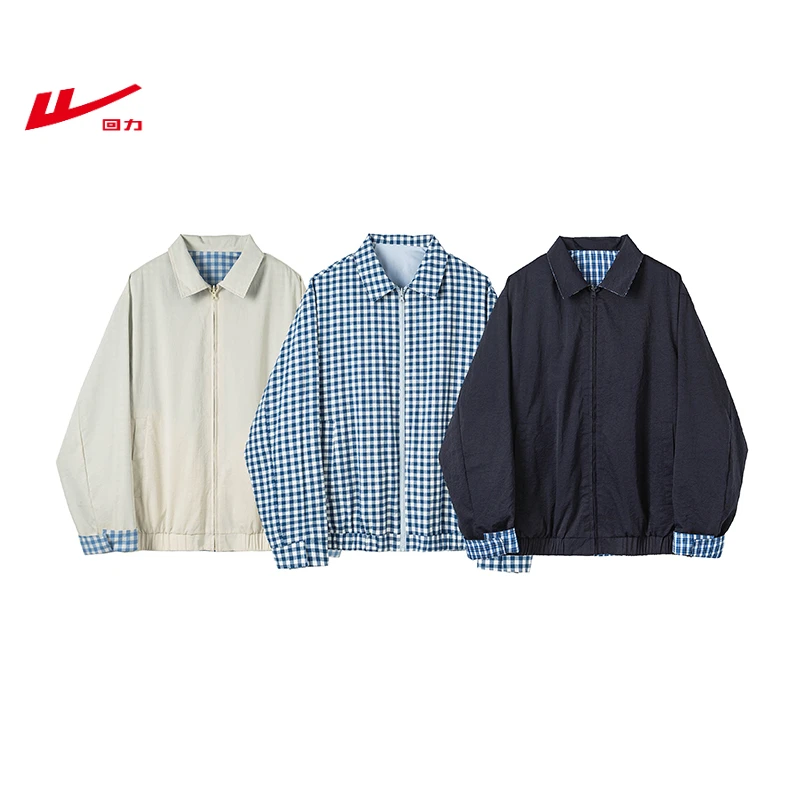 Warrior/回力格子短款夹克运动撞色潮流上衣百搭外套宽松工装时尚