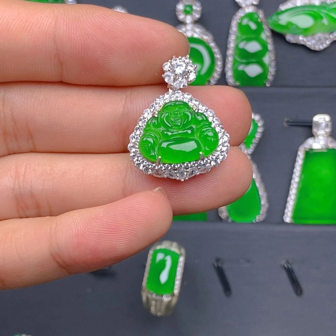 吊坠(赠链)银S925镶嵌翡翠吊坠