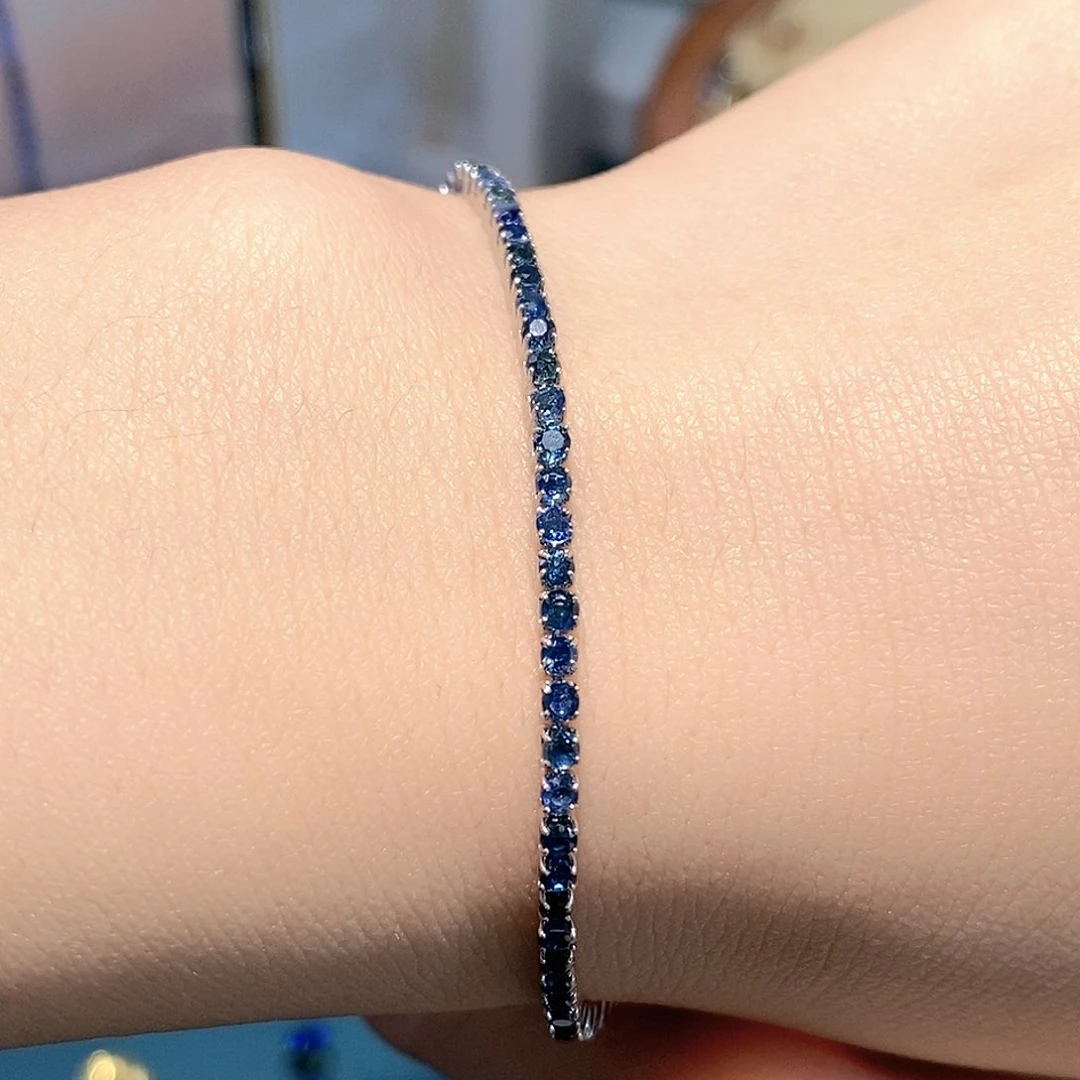 手链蓝宝石银S925镶嵌天然蓝宝石