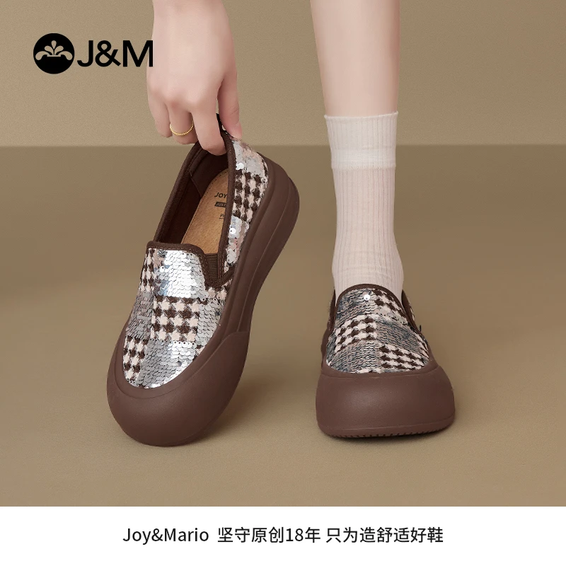 J&M/快乐玛丽千鸟格网格乐福鞋2025秋季新款时尚休闲运动鞋88087W