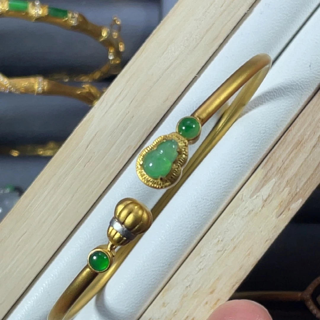 翡翠银S925镀金镶嵌手镯