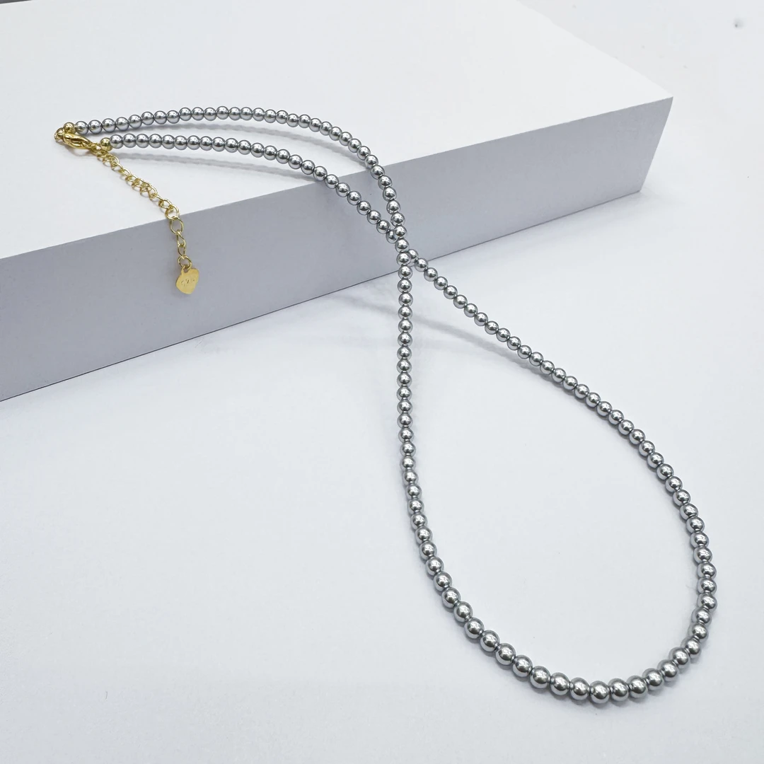 铜合金仿珍珠项链 2-3mm高级灰延长链小米珠施家贝珠项链XLA411