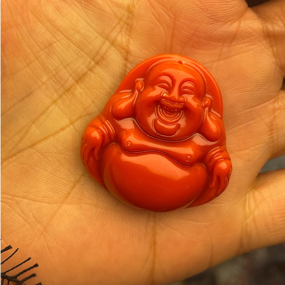 非金属珐琅吊坠 红色手工精美俏色镶嵌佛公吊坠