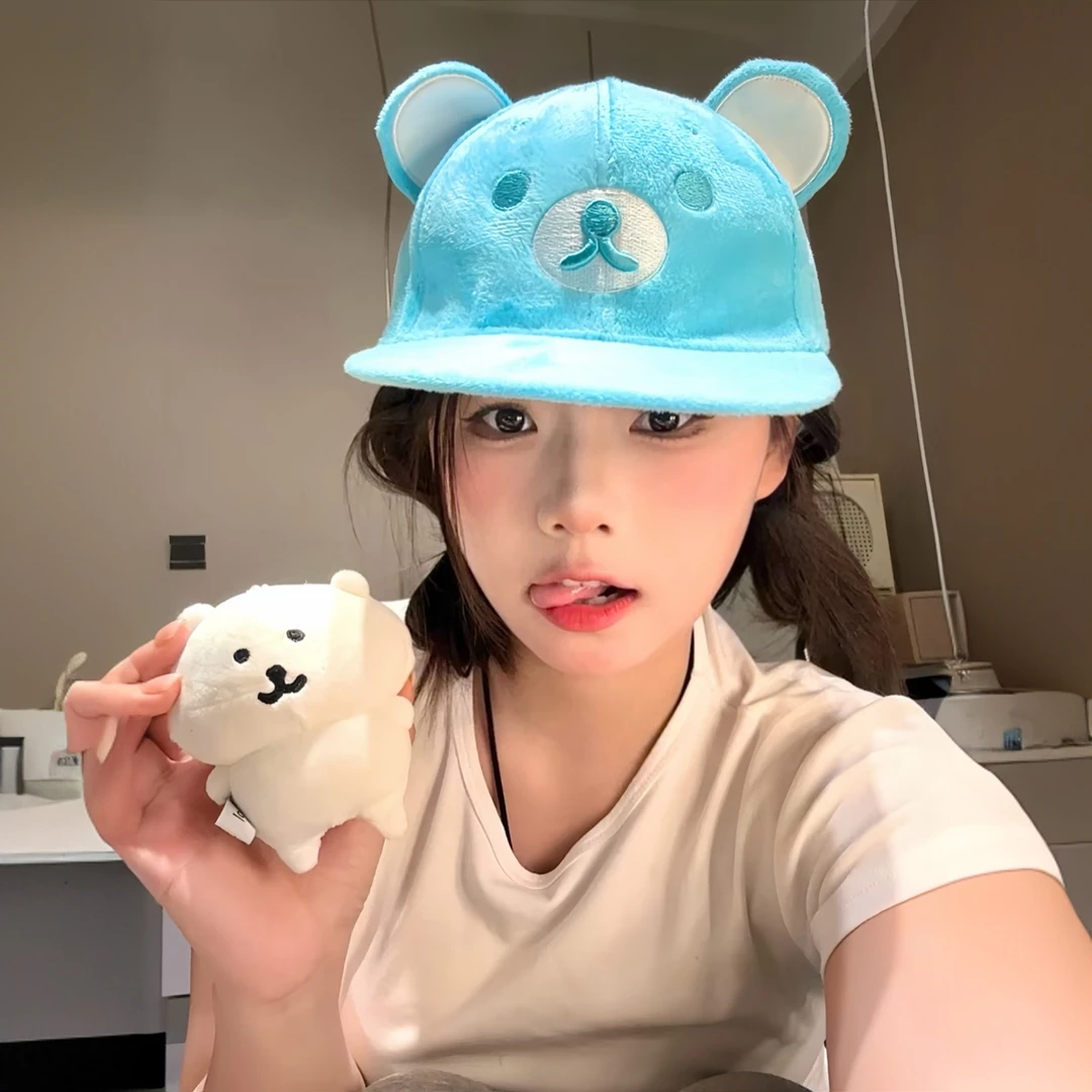 薄荷小熊！可爱轻松熊棒球帽女生Kuma刺绣平檐鸭舌帽子男防晒遮阳