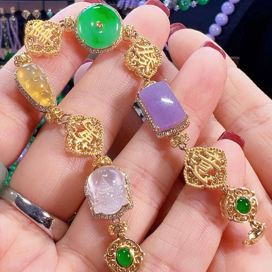 翡翠18K金镶嵌手链