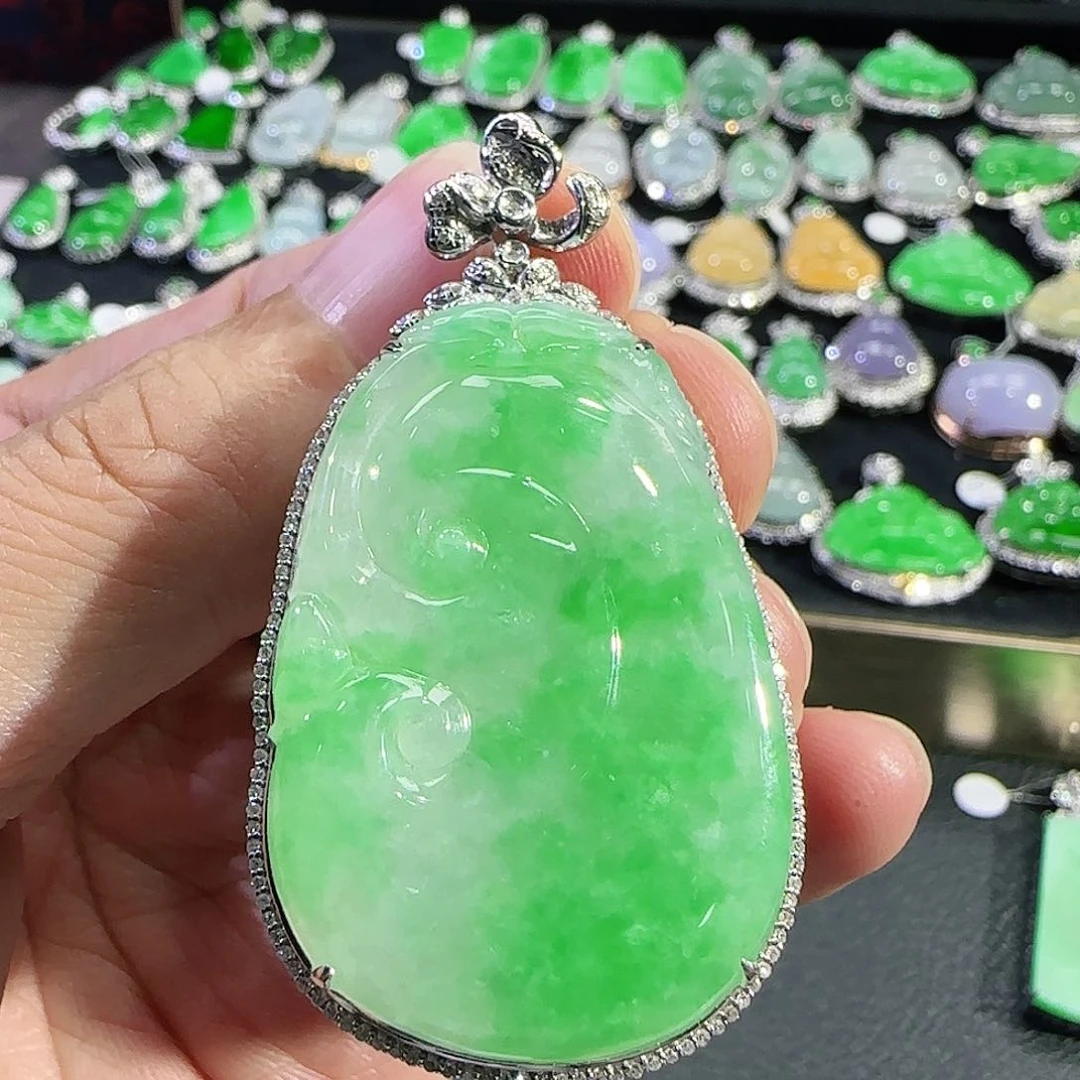 翡翠18K金镶嵌吊坠(不含链)