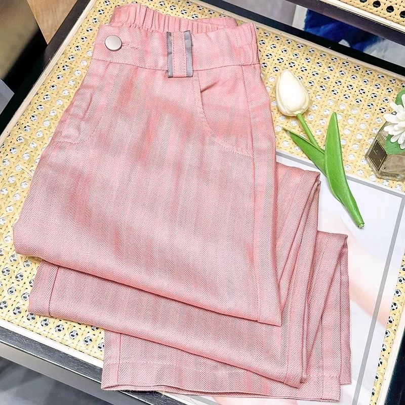 白色休闲阔腿裤女2025夏季薄款新款垂感休闲裤直筒裤天丝亚麻裤子