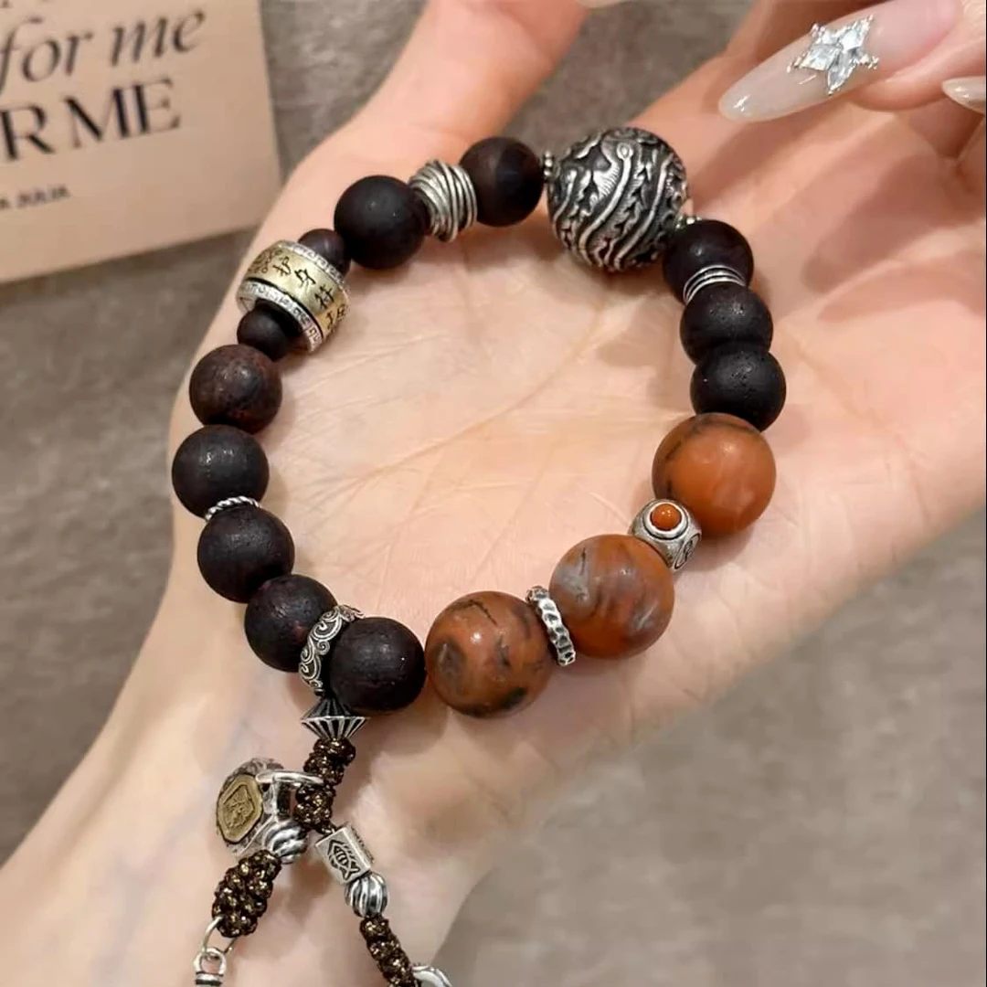 925银木质手链 <大头姐>S09950 龙凤珠平安转经筒木珠手链